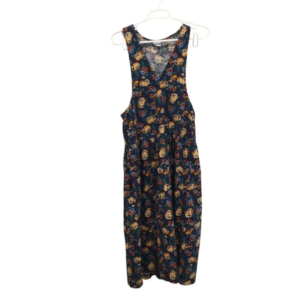 Vintage Womens Jumper Dress Size Small Blue Floral Pansy 90s Modest Fall Casual - Picture 1 of 8